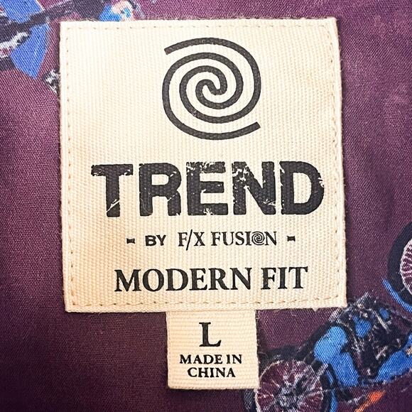 Trend F/X Fusion Mens Modern Fit Buton Down Shirt - Purple Motorcycles, Size L - Picture 6 of 8